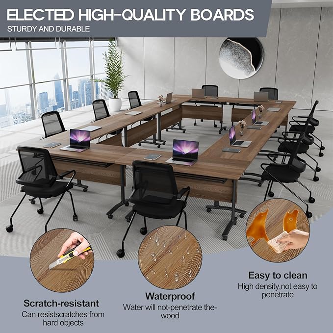Folding Conference Table 4ft 5ft, Foldable Office Meeting Desk for 6 People, Multiple Sizes Colors Mobile Conference Room Table for Training Room School Business Furniture (2, White Walnut, 71in)