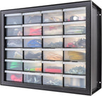 IRIS USA Plastic Storage Drawers, 24-Drawer, Stackable Small Parts Organizer Cabinet for Hardware Screw Nuts and Bolts Sticker Bead Balloon Building Bricks, Teacher Toolbox Garage Storage Bins, Black