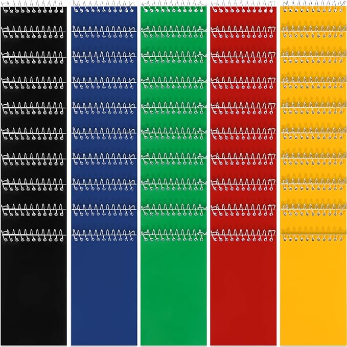 50 Pieces Spiral Memo Pads Bulk 3 x 5 Inch Small Note Pads Top Bound Lined College Ruled Paper Mini Notepad Pocket Spiral Notebooks for School Office Home Supplies, 75 Sheets (Bright Colors)
