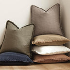 Foindtower Set of 2 Decorative Linen Fringe Throw Pillow Covers Cozy Boho Farmhouse Cushion Cover with Tassels Soft Accent Pillowcase for Couch Sofa Bed Living Room Home Decor,26×26 Inch,Brown Tan
