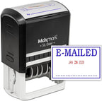 MaxMark Large Self-Inking Rubber Date Office Stamp with E-Mailed Phrase & Date - Blue/Red Ink, 12-Year Band - Style 3