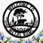 Custom Bear Metal Sign, Custom Bear Metal Wall Art Decor, Personalized Last Name Welcome Signs for Home, Rustic Farmhouse Black Wall Decor for Cabin, Outdoor Porch