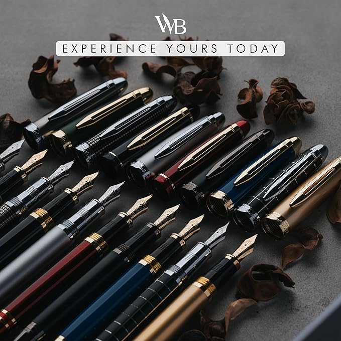 Wordsworth & Black Majesti Fountain Pen - (Checked), Luxury Case, Chrome Finish, Iridium Medium Nib - 24 Ink Cartridges, Refillable Ink Converter-Calligraphy Pen-Best Business Gift Set for Men & Women