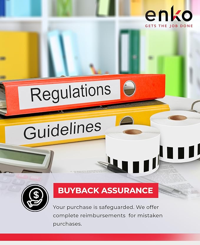 enKo - Compatible DK-2205 Continuous Adhesive Thermal Labels (2.4 Inch x 100 Feet) Compatible Labels for Brother Label Printer QL-820NWB QL-800 QL-810W - [12 Rolls, No Cartridge Frames]