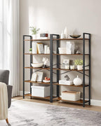 VASAGLE 5-Tier Bookshelf, Bookcase with Steel Frame, Book Shelf for Living Room, Home Office, Study, 11.8 x 26 x 60.2 Inches, Industrial Style, Rustic Brown and Ink Black ULLS061B01