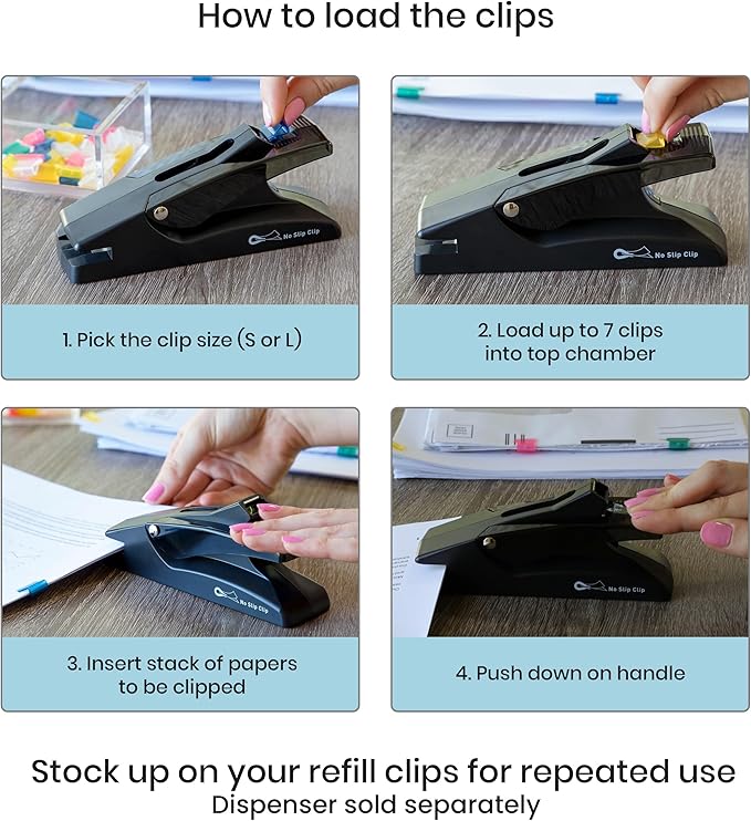 OfficeGoods No Slip Clip Refills - Binds Up to 50 Pages - Reusable - Works with No Slip Clip Dispenser - 50 ct Box Each Small & Large - 100 ct Total - Black