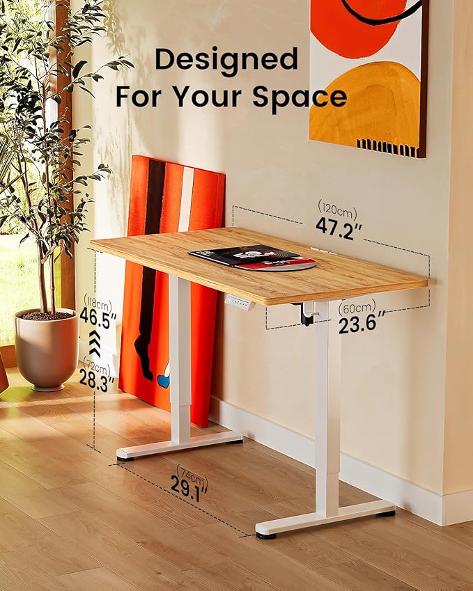 ErGear Height Adjustable Electric Standing Desk, 48 x 24 Inches Sit Stand up Desk, Memory Computer Home Office Desk with Two-Piece Desktop (Light Vintage Brown)