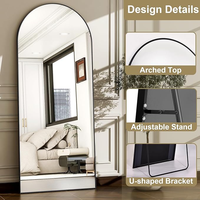 57" x 20" Arched Full Length Mirror - Wall Mounted/Floor Mirror Aluminum Alloy Frame Full Body Mirrors for Bathroom Living Room Bedroom and Entryway,Black