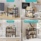 ELITEROO Desk Shelf Organizer, 2 Tier Desktop Bookshelf for Top of Desk Organization, Adjustable Wooden Storage Rack, Table Top Display Shelf for Home Office, Bedroom, Black