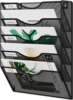 EasyPAG 5 Pocket Mesh Wall File Organizer, Hanging Paper Folder Holder with Classify Label, Vertical Wall Mount Mail Organizer for Office Home Classroom, Black