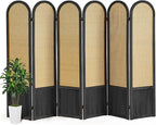 Asnefeli Room Divider 4 Panels, Folding Privacy Screen, Foldable Wood Rattan Room Divider Panel, Portable Partition Screen, Wall Divider for Room Separation Bedroom Home Office Garden Terrace (Black)
