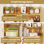 Tangkula Desktop Bookshelf for Computer Up to 32”, 37” Countertop Storage Hutch with 6 Storage Shelves, 3-Tier Desktop Organizer Display Rack, Wooden Desk Hutch for Dorm Home Office (Burlywood)