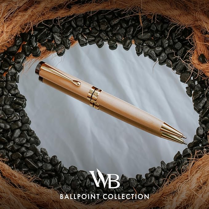 Wordsworth and Black Ballpoint Pen Set - Stunning Luxury Pen Bamboo Maplewood Gold Finish, Refillable, Best Ball Pen for Men & Women, Black Ink Refill, Elegant, Point Pen