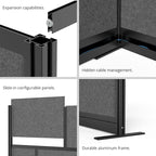 Stand Up Desk Store Workflow Wide Modular Wall | 53'' x 70'' Wall | Expandable Partition Room Divider with Rearrangeable Frosted Acrylic, Sound Absorbent and Whiteboard Panels (Black Frame)
