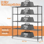 M MZG 5 Tiers Storage Shelves Load 3300LBS, Metal Shelving Wire Metal Shelving Unit Shelves for Storage Adjustable Garage Shelving for Pantry Kitchen Garage Black 17.7" D x 59.1" W x 70.4" H