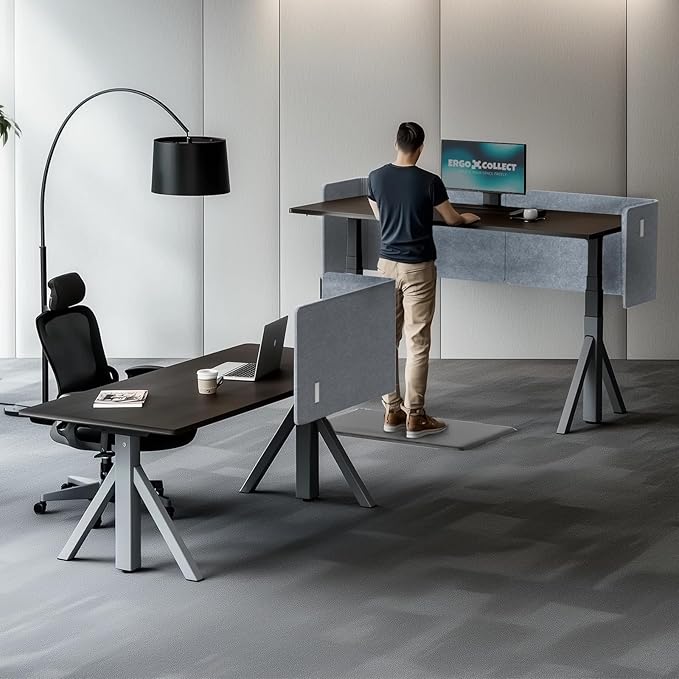 ERGO COLLECT Desk Privacy Panel,2PCS L-Shaped Clamp-On Office Desk Divider,2-in-1 Adjustable Acoustic Desktop Partition Or Under Desk Modesty Screen,for Office,Home,Felt (Grey, 47.2" x 15.7")