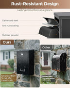LAND·VOI Locking Wall-Mount Mailbox for Outside, with 4 Keys, Galvanized Steel Rustproof Metal Postbox, 3.1" Dx7.5 Wx10.8 H, Includes 3 Sets of Mailbox Numbers, Nameplate, Black, AMB32B