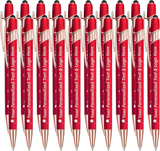 STREADVE Personalized Custom Pens 20 Engraved Writing Pen with Name Logo, Customized Promotional Items Stylus Pen Gifts for Women Realtor Reunion Wedding Business, Red