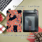 BWEGRHE Small Travel Wallets, Black Cat Flowers Slim Minimalist Front Pocket Wallet with Wristlet, RFID Blocking PU Leather Credit Card Holder with ID Window Change Purse for Men Women