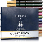 Gallery Leather Guest Book - Great for Wedding, Reception, Baby and Bridal Shower, Birthday Party and Vacation Home - 192 Lined Pages, add Polaroid Photo - Hardcover 9x7" - Acadia Navy - Space Force
