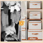 Tuza 2 Pack Fabric Storage Bins with Lids, Collapsible Closet Organizer Container, Decorative Storage Boxes with Lids for Organizing Clothes, Blanket, Grey & White, Large