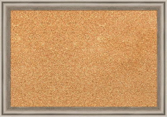 Amanti Art Natural Cork Board for Wall, 14x20 Vision Board with Silver Wood Frame, Small Corkboard Office Decor for Home Organization, Casual Corkboard Pinboard to Display Items for Home Organization