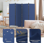 Kecreque Room Partitions and Dividers 4 Panel Portable Wall w/ 3 Wider Feet Folding Room Divider 6FT Privacy Wall Indoor as Dressing Screen for Apartment School Office Children's Separate Rooms,Blue