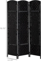 HOMCOM Room Divider, 3 Panel Folding Privacy Screen, 6FT Tall Portable Wicker Weave Partition Wall Divider for Bedroom, Home Office, Black