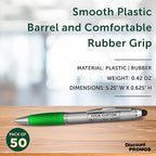 DISCOUNT PROMOS Custom Stylus Ballpoint Pens Set of 50, Personalized Bulk Pack - Black Ink, Great for Office, School, Business, Tradeshows, Events - Green