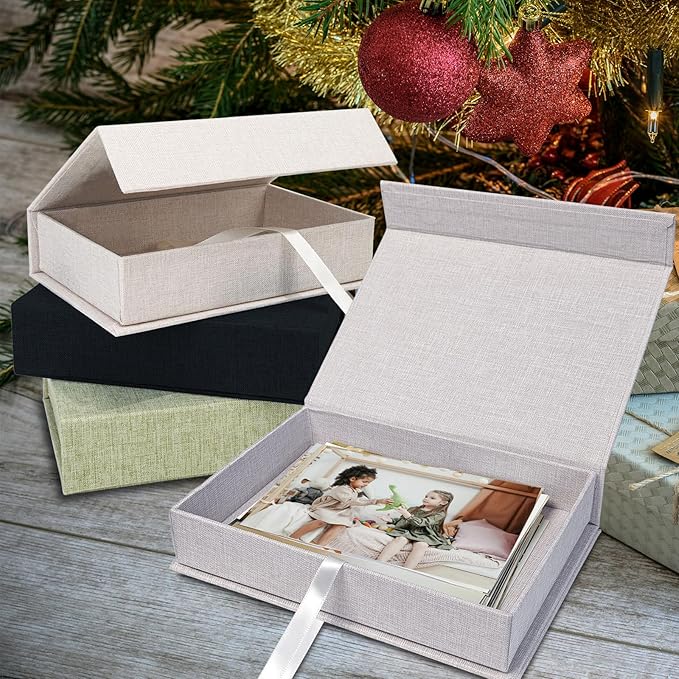 Sprsthai 5x7 Archival Photo Storage Box with Lid – Stackable Memory Keepsake Organizer for Photos, Certificates, Jewelry & Scrapbooking Supplies Black