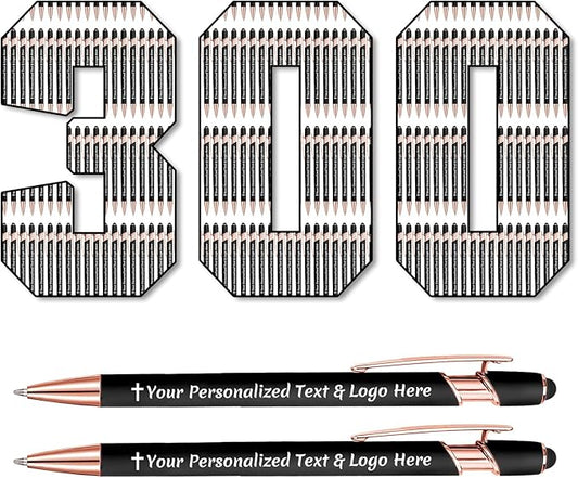 STREADVE 300 Personalized Custom Pens Engraved Writing Pen with Name Logo, Customized Promotional Items Stylus Pen Gifts for Men Women Realtor Nurse Wedding Business, Black