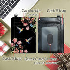 BWEGRHE Small Travel Wallets, Hummingbird Floral Sakura Slim Minimalist Front Pocket Wallet with Wristlet, RFID Blocking PU Leather Credit Card Holder with ID Window Change Purse for Men Women
