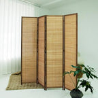 Loomveil 4 Panel Room Divider Folding Privacy Screen,67 inch Bamboo Panel Divider for Home Partition,Brown