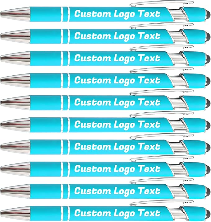 HEYZARDA Personalized Pens with Name Text Logo Custom Ballpoint Pen for Business Office Events with Stylus for Touchscreen 100 Pcs Lake