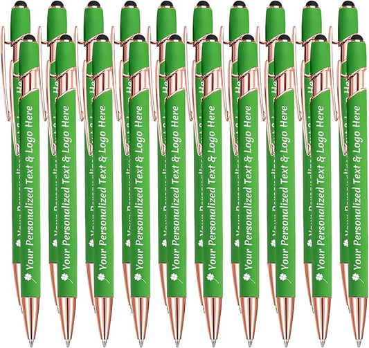STREADVE Personalized Custom Pens 20 Engraved Writing Pen with Name Logo, Customized Promotional Items Stylus Pen Gifts for Men Women Realtor Nurse Wedding Business, Green