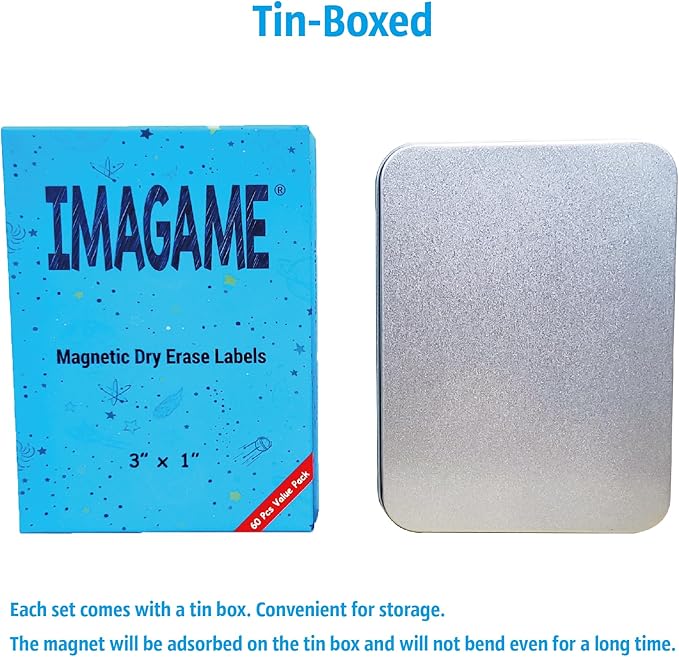 Magnetic Dry Erase Magnets Labels 3x1 inches, Reusable Name Tags, Organizing Schedules in Office/Classroom. Work on Fridge/White Board (Orange 60Pcs)