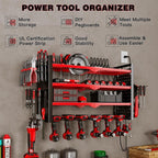 NattyDot Power Tool Organizer Wall Mount with Charging Station 4 Layer 6 Slot Cordless Drill Holder with Angle Grinder Holder (Red)