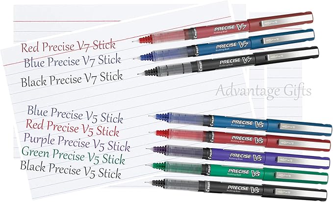 Precise V5/V7 Stick Rolling Ball Pens, Fine and Extra Fine Point, Assorted Points Red Ink, 6-pk; Bundle with Plastic Reusable Pouch