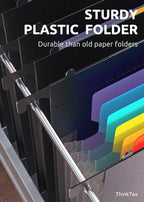 ThinkTex Plastic Expanding Hanging File Folders, 7 Innovative 1.2" Accordion Pockets, Large Capacity, Multi-Color Tabs, Letter Size for Filing Cabinet - 1 Pack