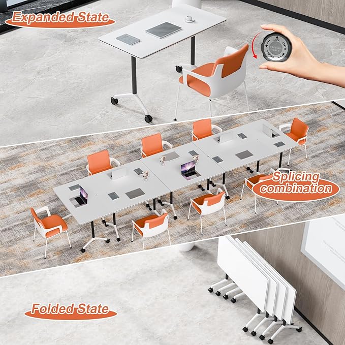 Conference Table Flip Top Mobile Conference Room Tables,Folding Conference Table with Wheels,Large Meeting Training Seminar Table Saving Space for Office Classroom(6A,55.1'')