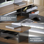 Fenge Monitor Stand, Dual Monitor Riser, 42.5inch Large Desk Computer Monitor Stand Riser with Drawer, 2 Tier Wood & Acrylic Desktop Organizer for Computer, Laptop, Printer, TV Screen Riser
