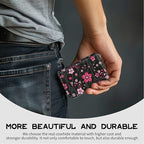 BWEGRHE Cute Credit Card Holder with Zipper, Pink Cherry Blossom RFID-Blocking Card Case Small Wallet for Women Men, Multi-slot Card Organizer Case Travel Accordion Wallet