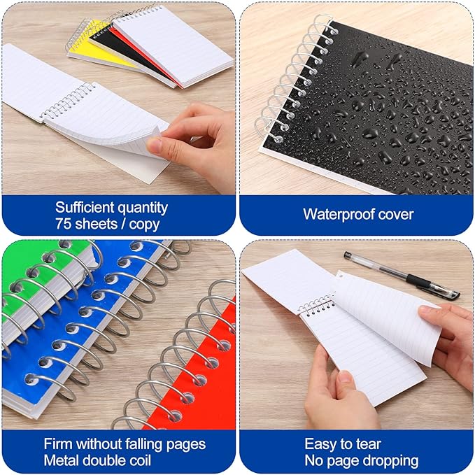 50 Pcs Small Pocket Notebooks 3 x 5 Inch Mini Memo Spiral Notepads Top Bound College Ruled Lined Note Pads for Back School Office Journaling Noting, 75 Sheets/Pad (Neon)