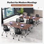 Goakwwuz Conference Room Table, Folding Conference Tables,Thicken Grey Tabletop,Flip Top Wooden Seminar Meeting Room Table for Conference Room Offices (6, Walnut, 47.2“)