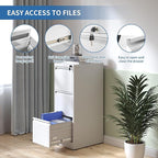 FLIXELIO 3 Drawer File Cabinet with Lock,Metal Vertical Filing Cabinets for Home Office,Heavy Duty File Storage Cabinet for Letter/Legal/A4/F4 Size File,Assembly Require (White, Vertical 3 Drawer)