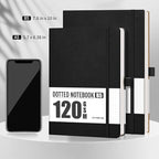 AHGXG Bullet Dotted Journal - Dot Grid Notebook Journal, 120 GSM Thick Acid-Free Paper, A5 Dotted Notebook 160 Pages, Leather Hardcover, Inner Pocket, Journal Stencil, 5.7'' × 8.3'' - Black
