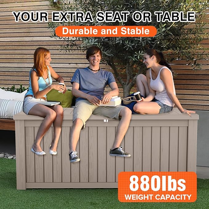 Yardgrace 180 Gallon Outdoor Storage Deck Box - Large Waterproof Resin Bin for Delivery Boxes Outside, Lockable Storage for Patio/Pool Cushions & Tools, UV-Resistant, Granite Grey