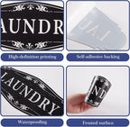 Laundry Room Door Sign for Business and Home，Self-adhesive Waterproof Cute Laundry Room Door Sticker Decals for House, Apartment, Hotel Laundromat Decor（Black）