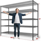 REIBII 55.5" W Storage Shelves 3200LBS Wire Shelving Unit 5 Tier Metal Shelving Garage Shelving 2PCS Heavy Duty Metal Shelves for Storage Rack Commercial Adjustable Pantry Shelf