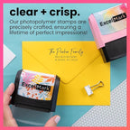 ExcelMark Address Stamp - Custom Return Address Stamp with Elegant Designs, Vibrant Colors & Patterns – Perfect for Mail, Invitations & Gifts (Violet Mount, Santa Catalina)